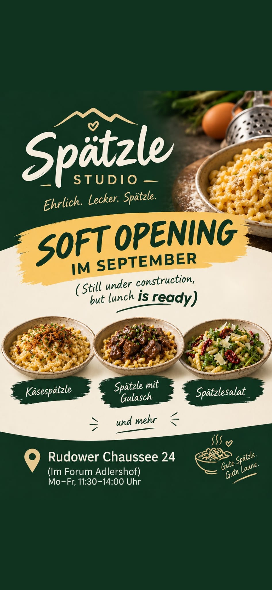 Spätzle Studio Soft Opening Flyer